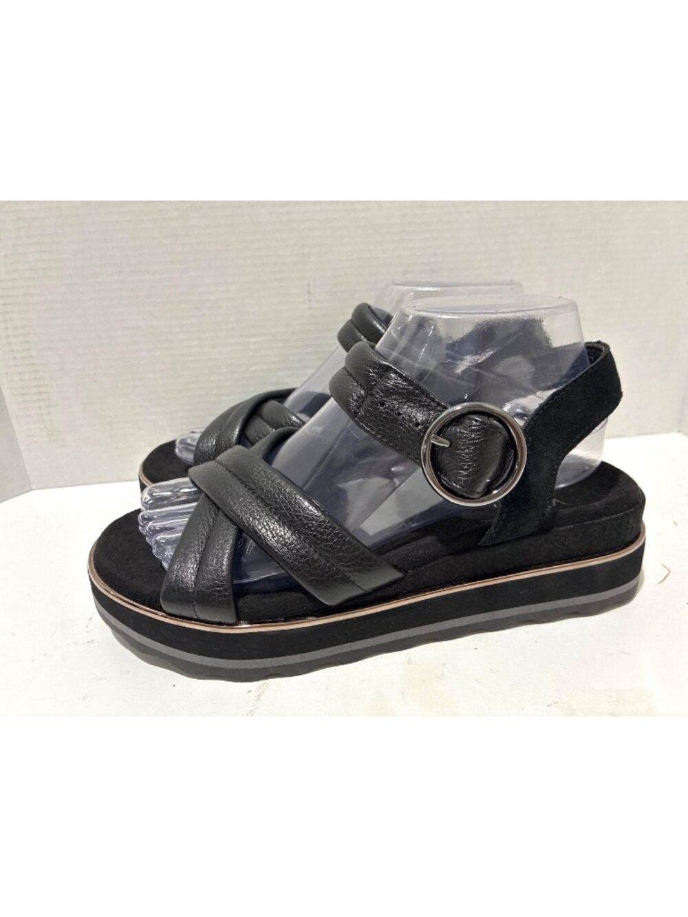 Vionic Sandals Reyna Flatform Sandals puffy crisscross Black leather straps